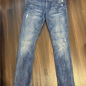 7 For All Mankind Women's Distressed Blue Skinny Jeans